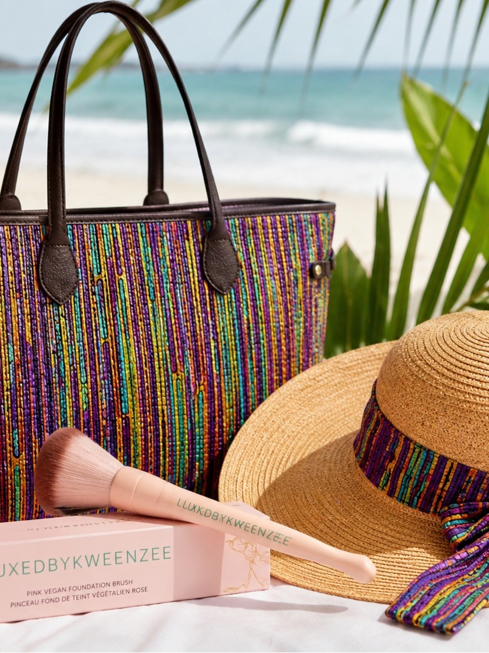 Kweenzyafrik Multicolor  Ankara Straw carry all Tote Bag with hatset